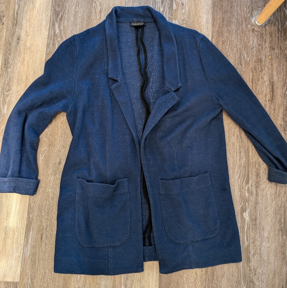 Topshop Navy Textured Oversized Jacket